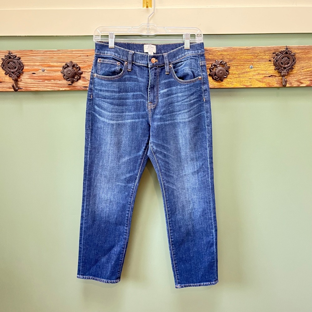 J.Crew Denim High Rise Straight Leg Jeans Dark Wash Blue F9810 Womens 27P Petite